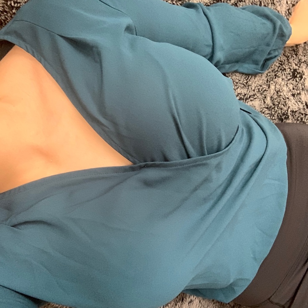 Wrap blouse chiffon teal size M